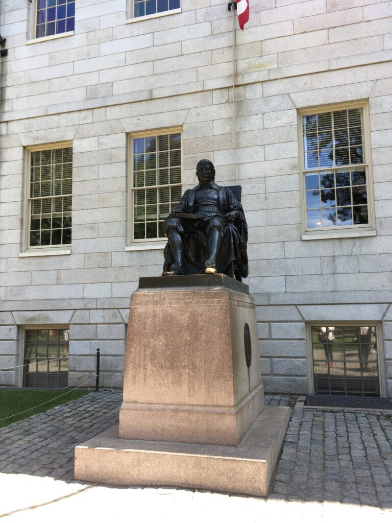 Harvard John Harvard statue