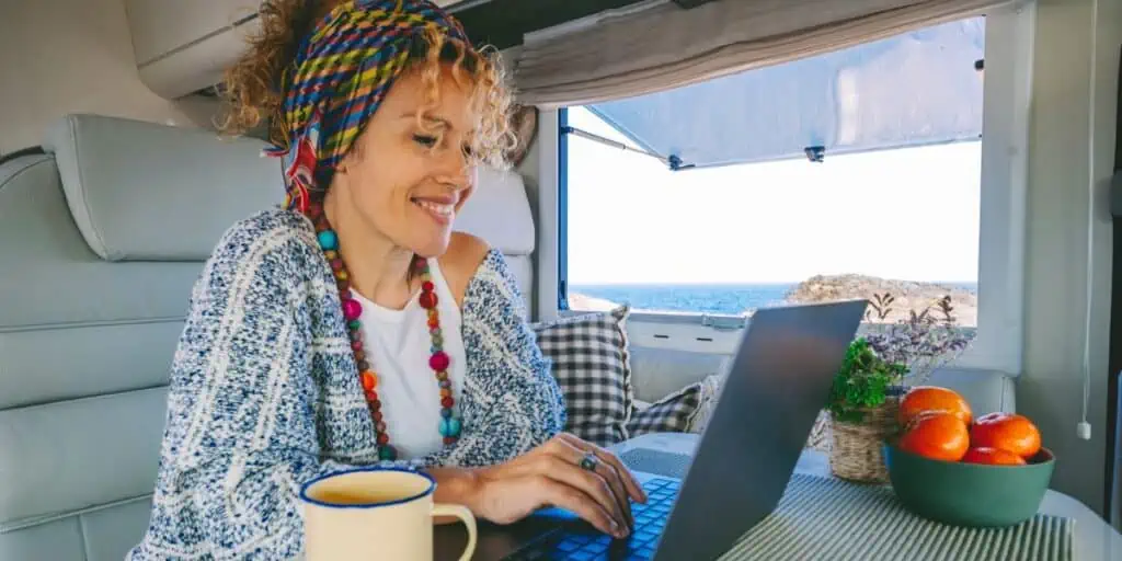 woman working from rv