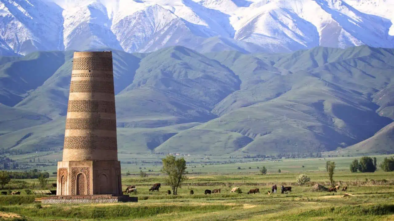 Ancient Burana tower located on famous Silk road, Kyrgyzstan