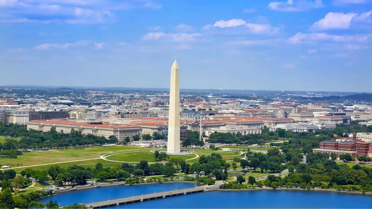 Washington DC aerial view with National Mall and Monument